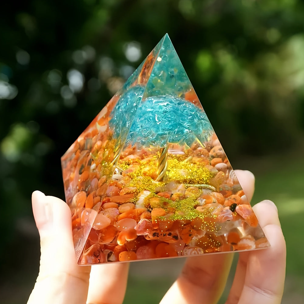 Blue Quartz Red Agate Tree Of Life Orgone Pyramid