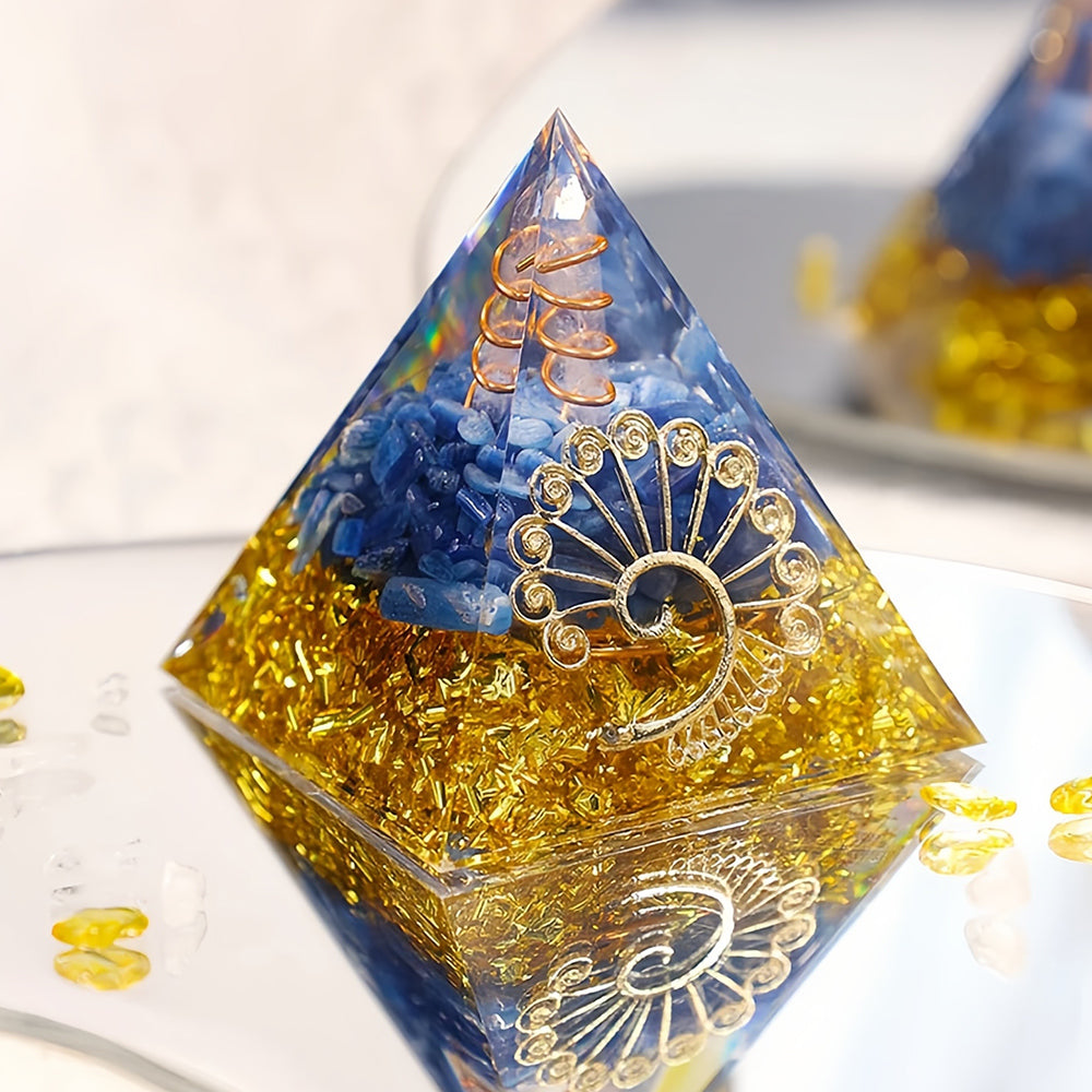 Clear Crystal Pillar With Kyanite Orgone Pyramid