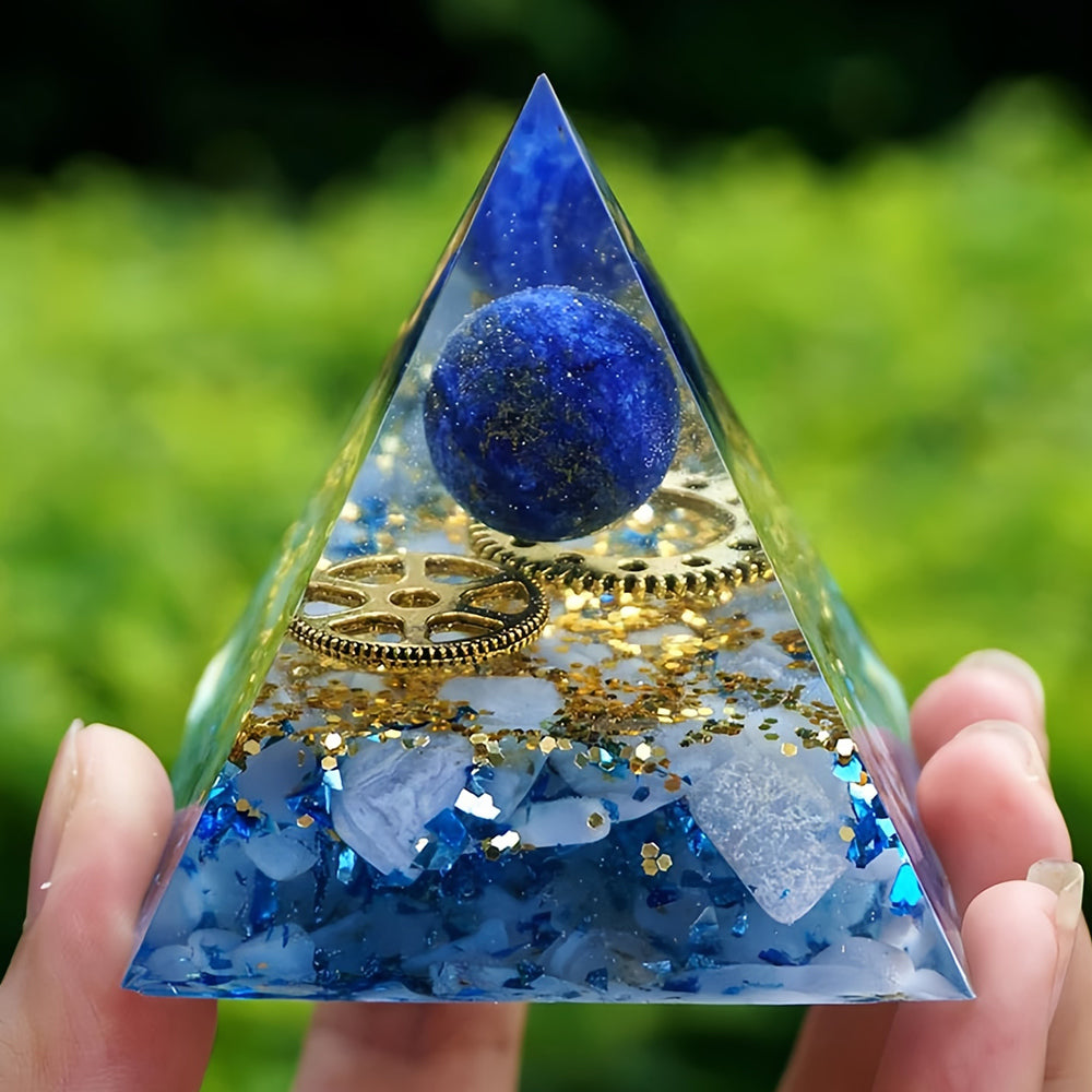 Lapis Lazuli Crystal Shpere With Blue Chalcedony Orgone Pyramid
