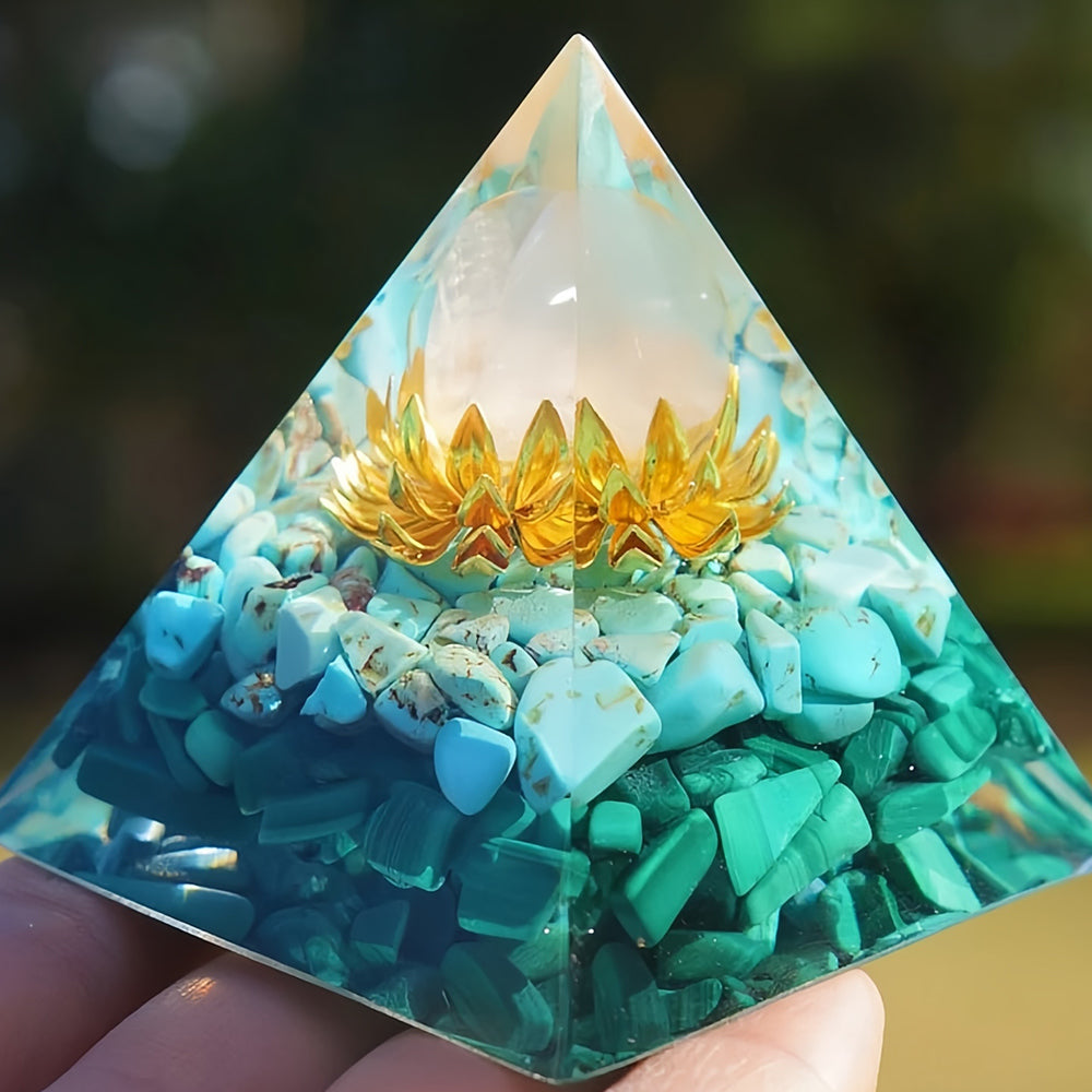 Clear Crystal Turquoise Malachite Lotus Symbol Orgone Pyramid Price