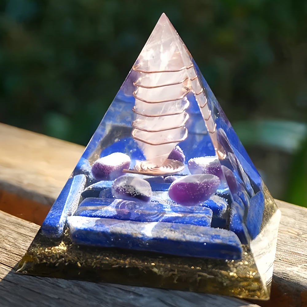 Rose Quartz Pillar With Lapis Lazuli Orgone Pyramid