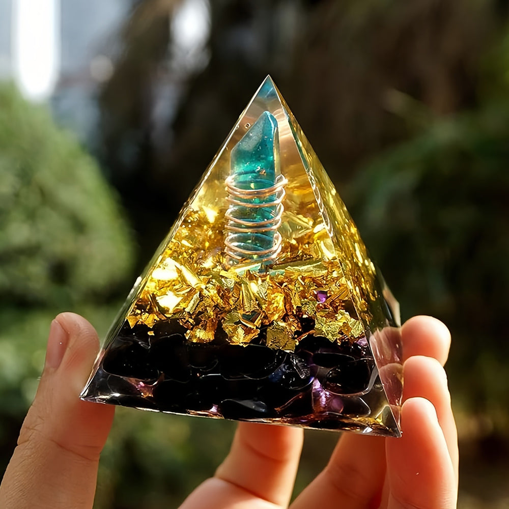 Blue Quartz Pillar With Obsidian Orgone Pyramid