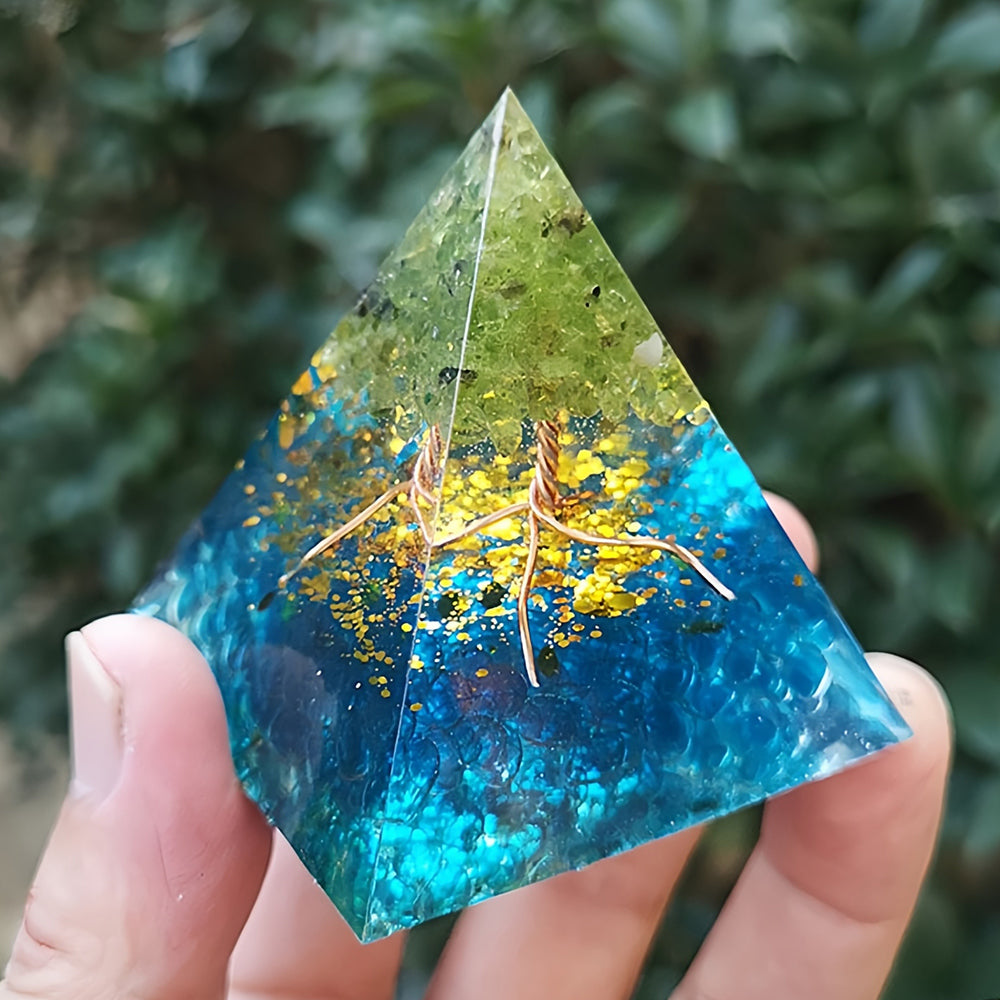 Aquamarine Peridot Tree Of Life Orgone Pyramid