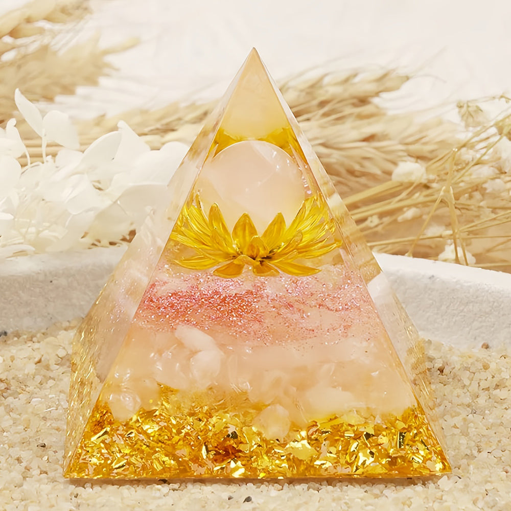 Clear Crystal Lotus Symbol Orgone Pyramid