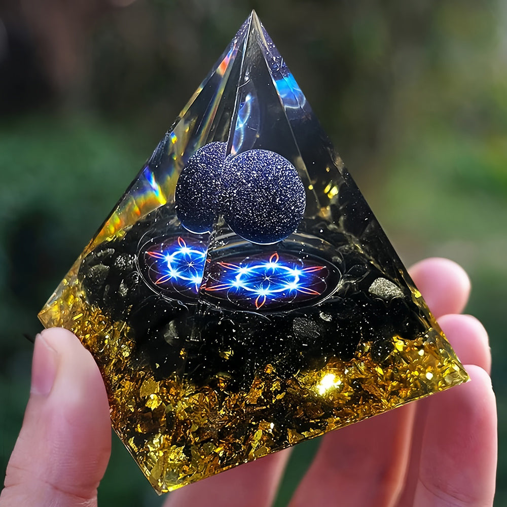 Blue Sandstone With Obsidian Healing Orgone Pyramid