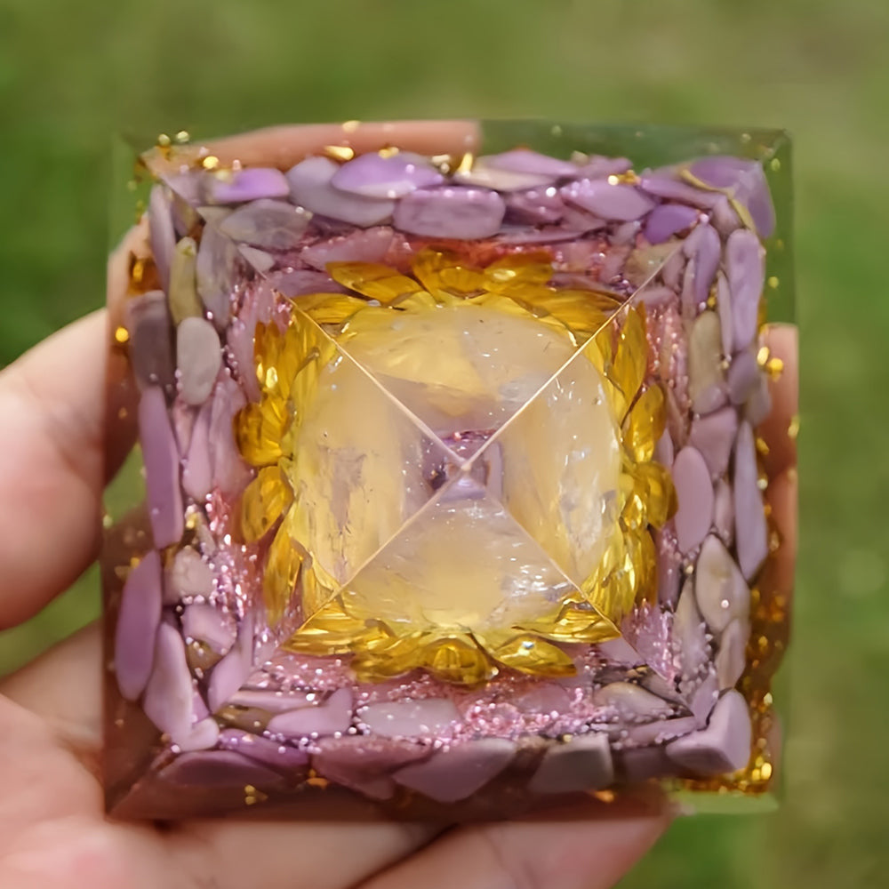 Lepidolite With Rose Quartz Healing Orgone Pyramid