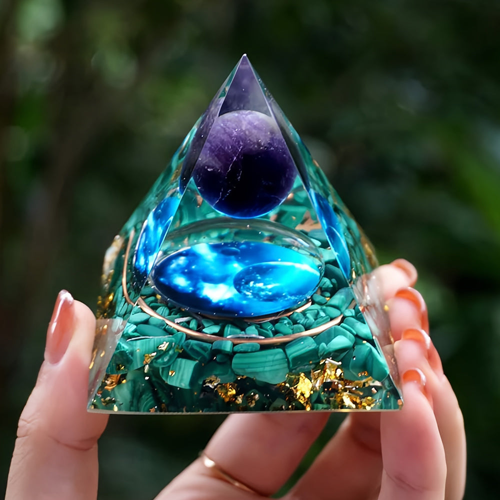 Amethyst With Malachite Orgone Pyramid