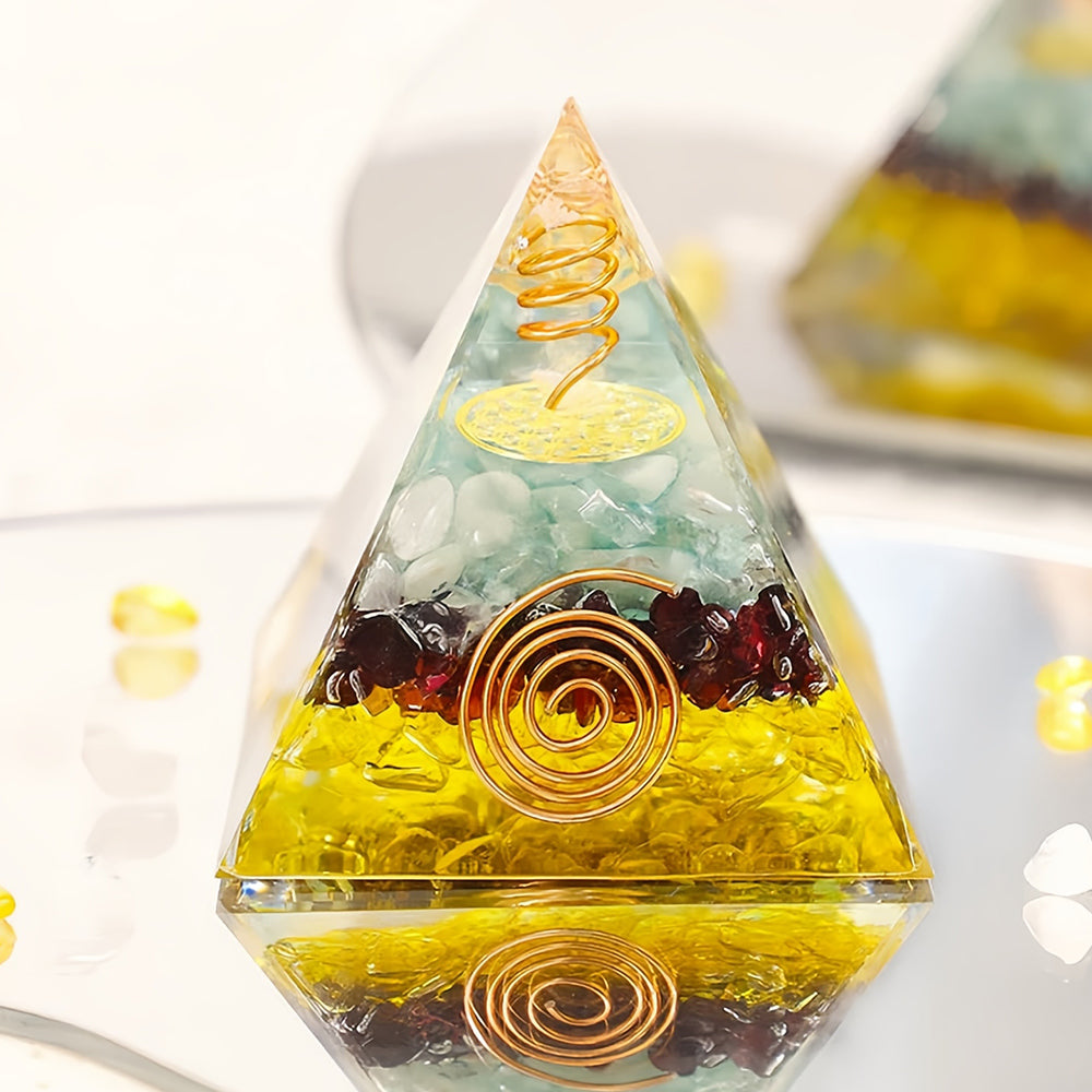 Clear Crystal Pillar Flower Of Life Orgone Pyramid