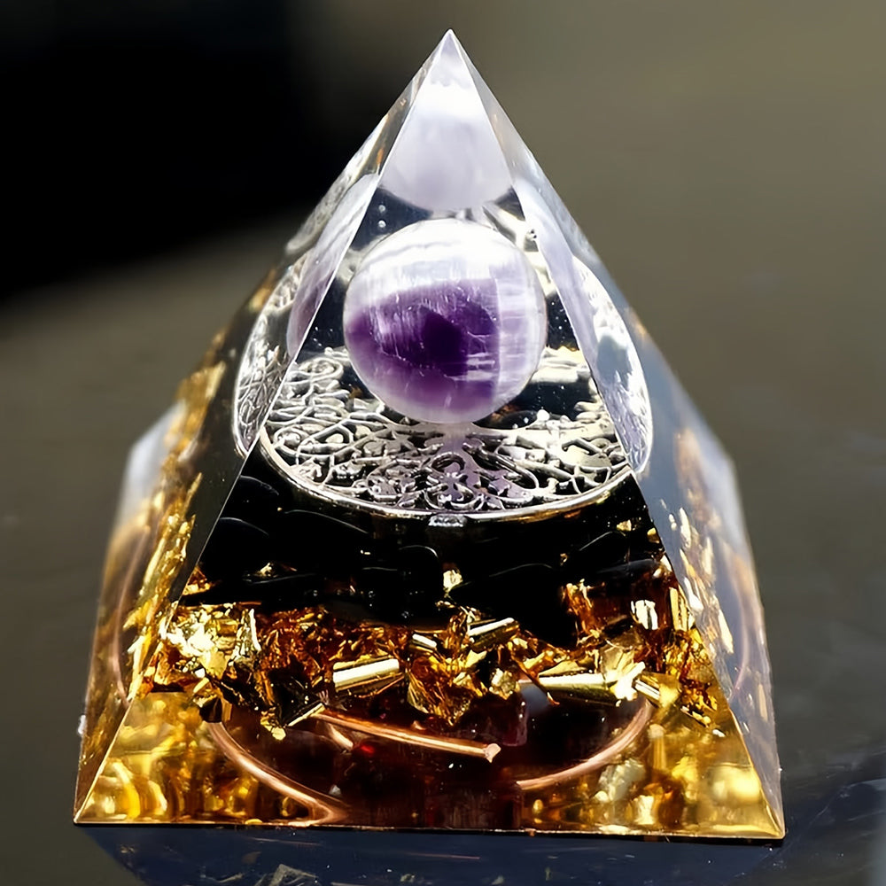 Amethyst Sphere With Obsidian Growth Orgone Pyramid