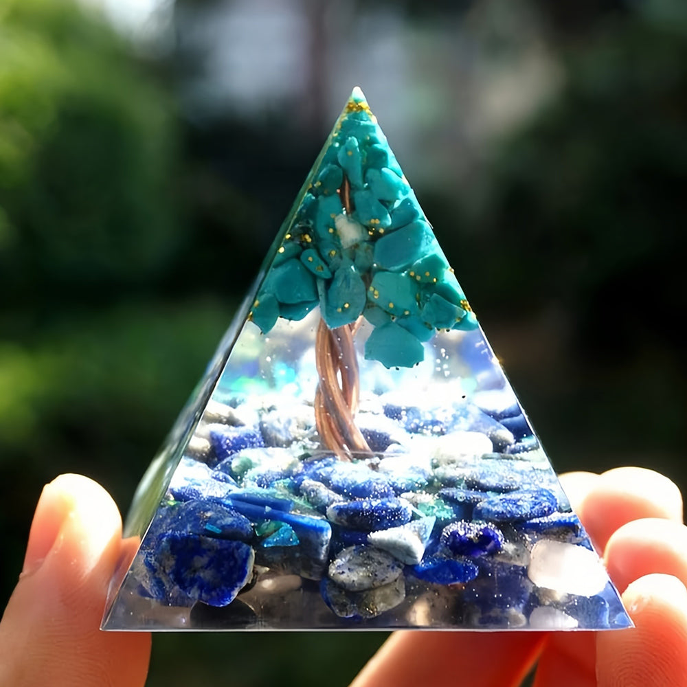 Lapis Lazuli With Turquoise Tree Of Life Orgone Pyramid