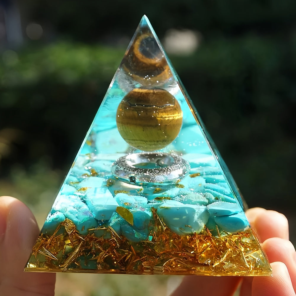 Tiger Eye Crystal Sphere Orgone Pyramid