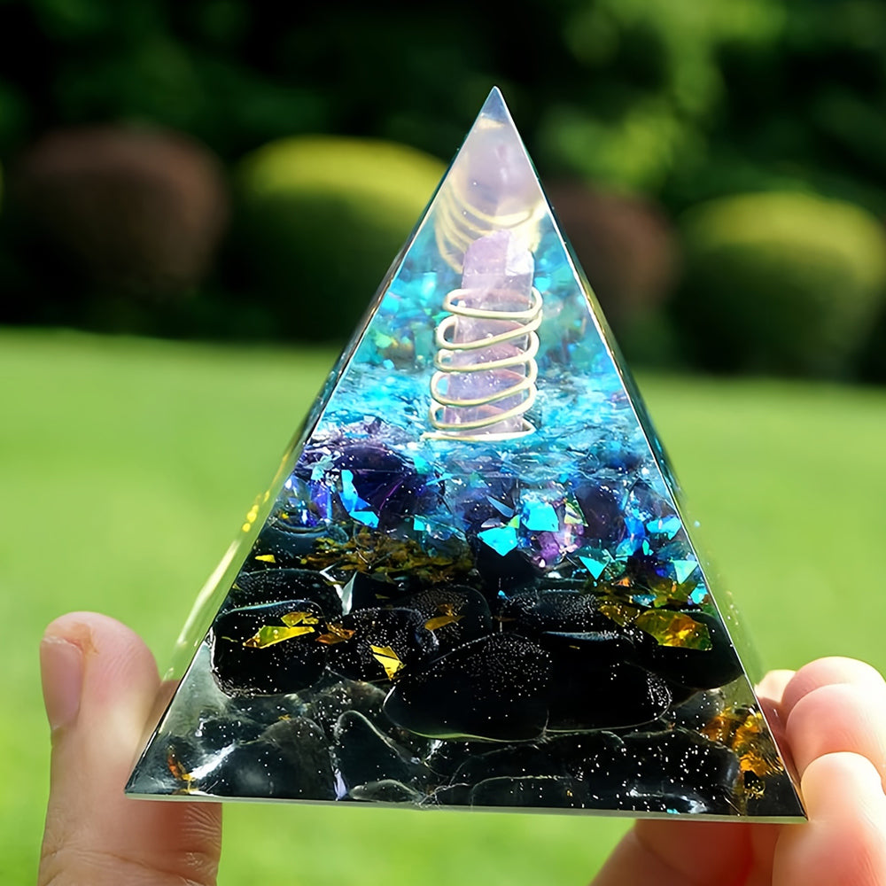 Amethyst Pillar With Obsidian Orgone Pyramid