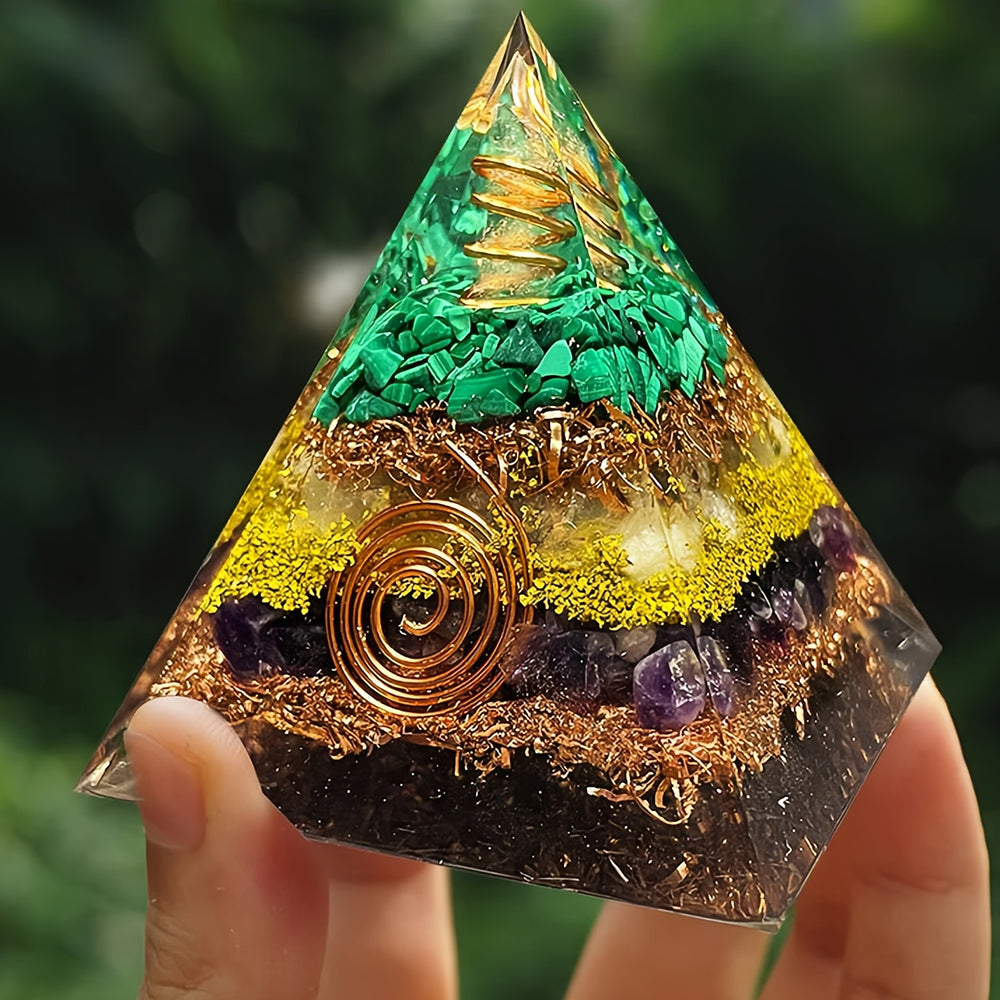 Malachite Citrine With Amethyst Orgone Pyramid