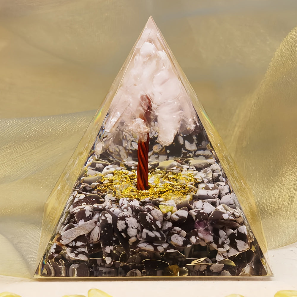 Rose Quartz With Snowflake Obsidian Orgone Pyramid