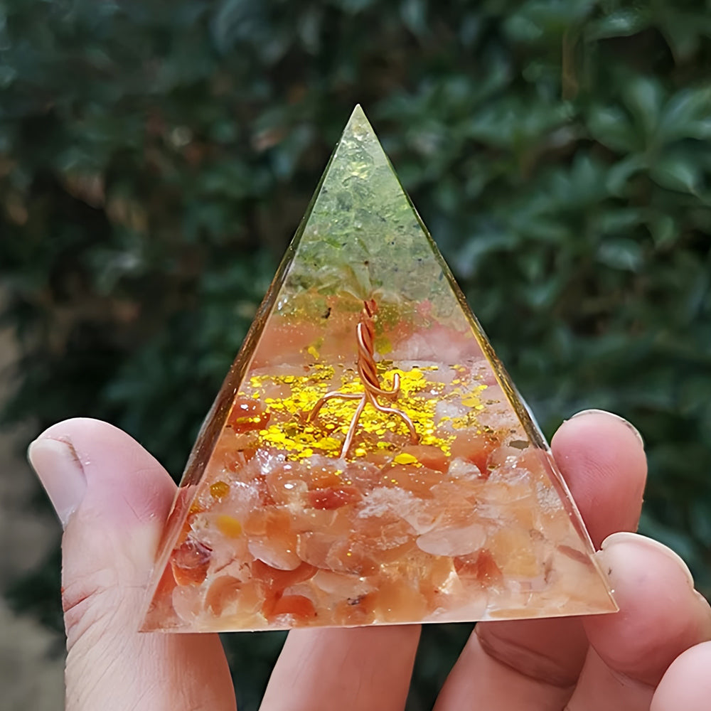 Sun Stone Peridot Tree Of Life Orgone Pyramid