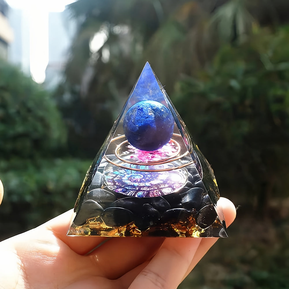 Lapis Lazuli Sphere with Obsidian Orgone Pyramid