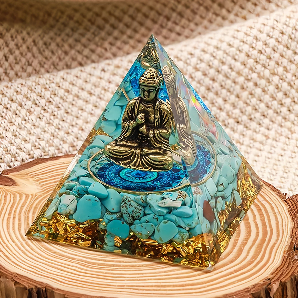 Buddha With Natural Turquoise Balance Orgone Pyramid