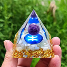 Amethyst with White Agate Pisces Zodiac Orgone Pyramid