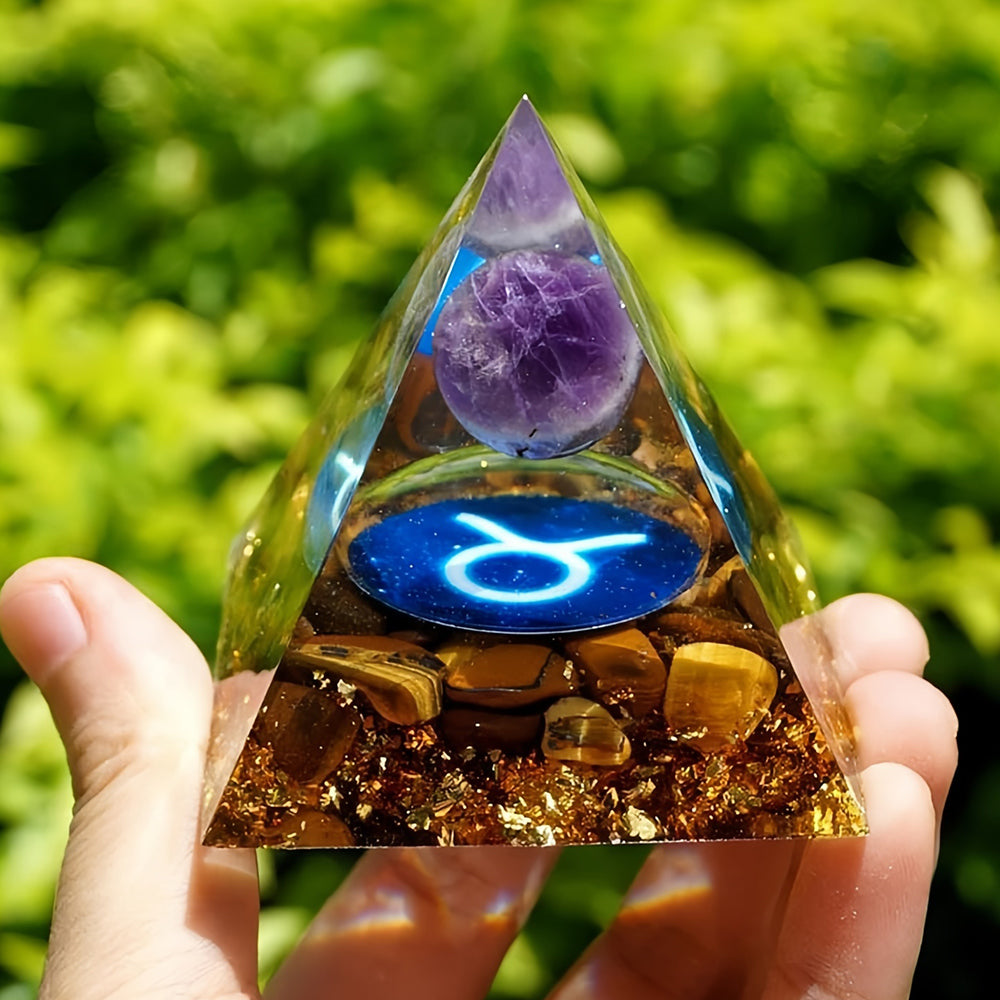 Amethyst with Tiger Eye Taurus Zodiac Orgone Pyramid