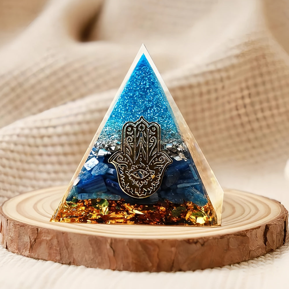 Kyanite With Hamsa Protection Orgone Pyramid