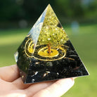 Peridot With Obsidian Tree Of Life Reiki Orgone Pyramid