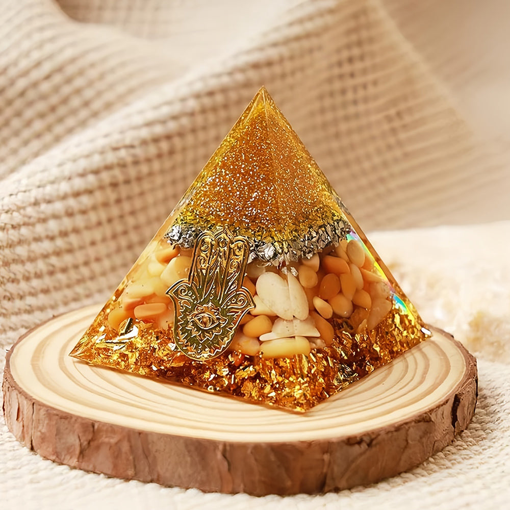 Yellow Jade Hamsa Protection Orgone Pyramid