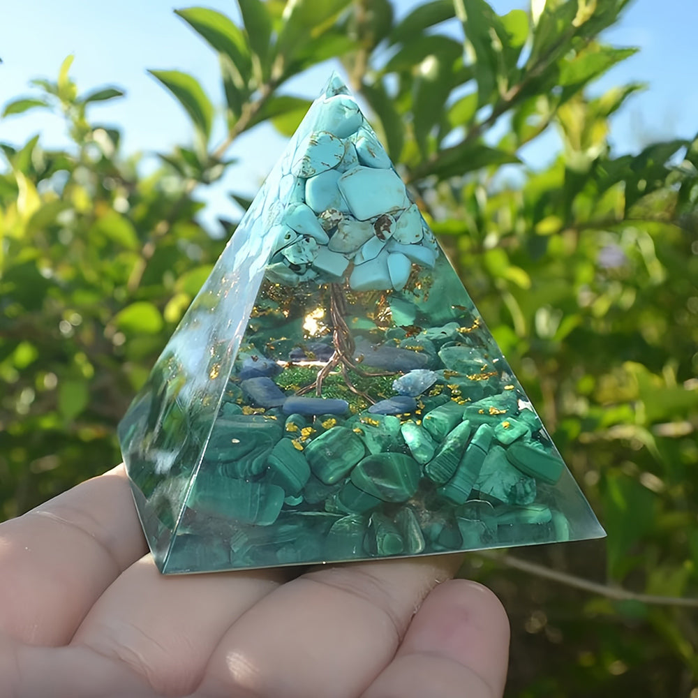 Turquoise With Malachite Tree Of Life Orgone Pyramid