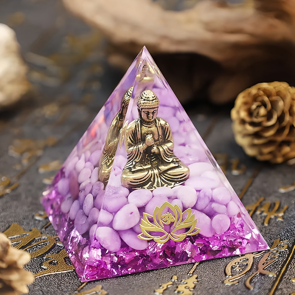 Buddha Lotus With Purple Jade Orgone Pyramid