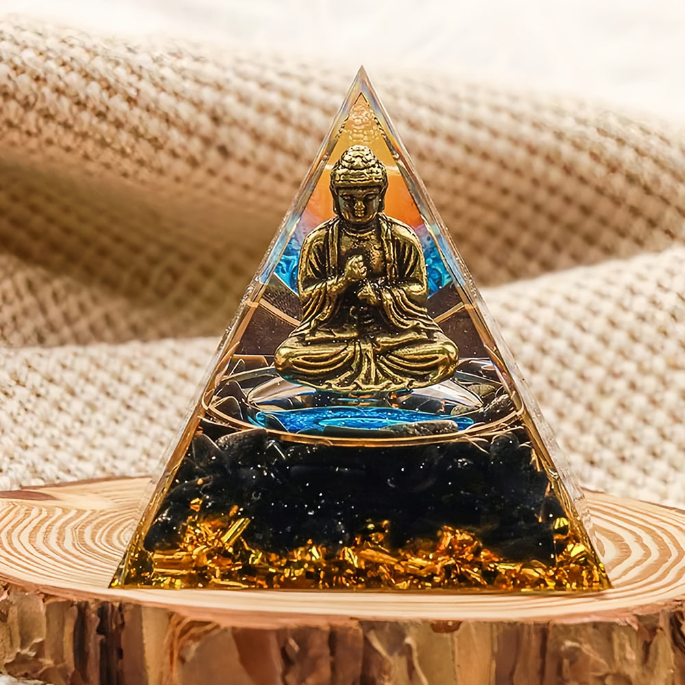 Obsidian Buddha Protection Orgone Pyramid