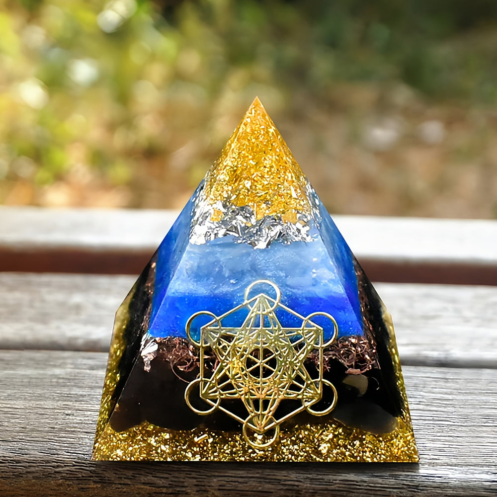 Blue Chalcedony with Black Tourmaline Orgone Pyramid