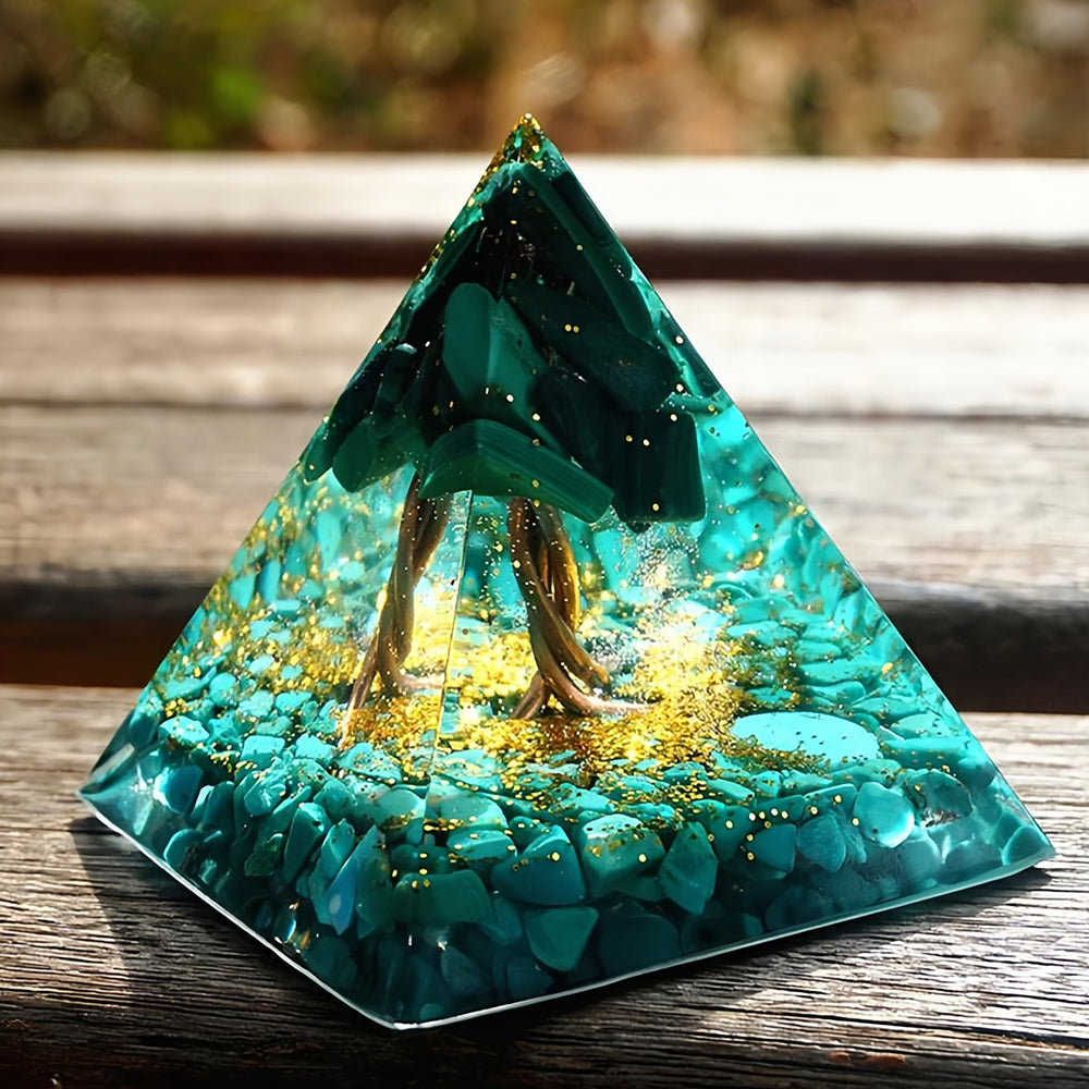 Malachite with Turquoise Tree Of Life Orgone Pyramid