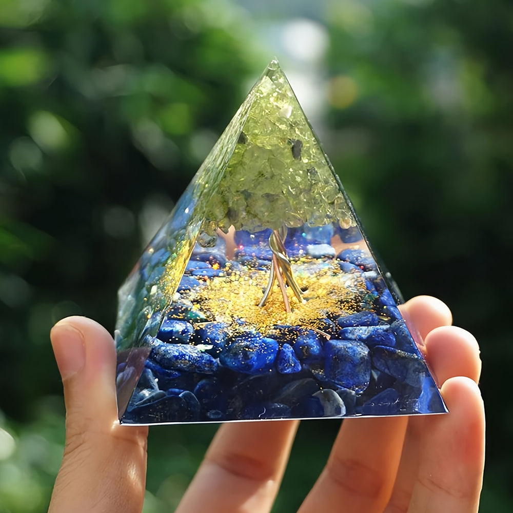 Tree of Life Peridot With Lapis Lazuli Orgone Pyramid