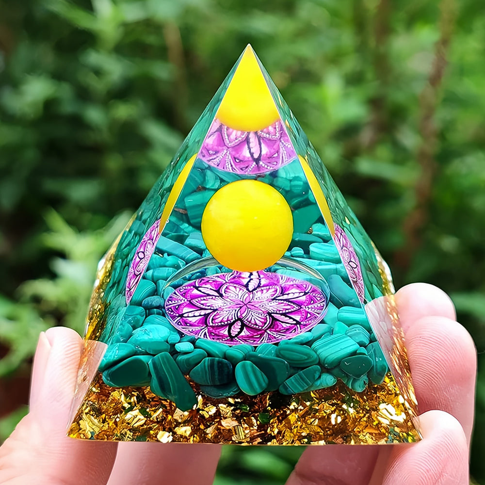 Yellow Jade with Turquoise Orgone Pyramid