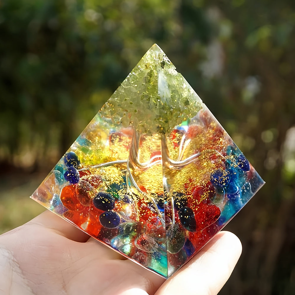 Fluorite Peridot Tree Of Life Orgone Pyramid