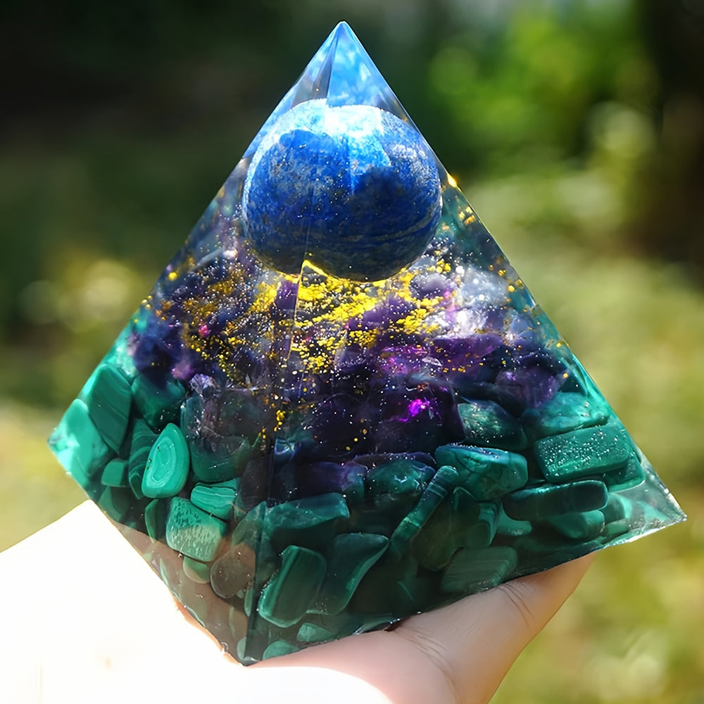 Lapis Lazuli Sphere with Amethyst and Malachite Pyramid