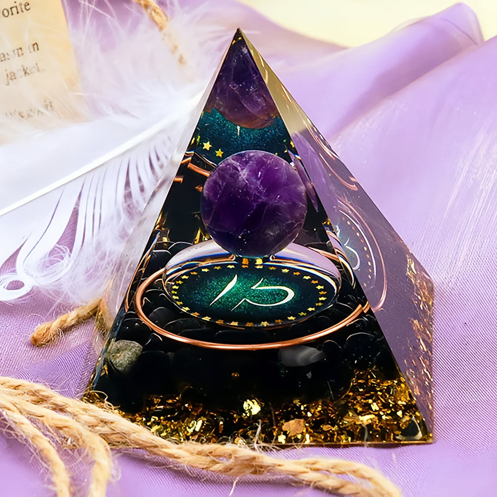 Amethyst Sphere With Obsidian Libra Orgone Pyramid