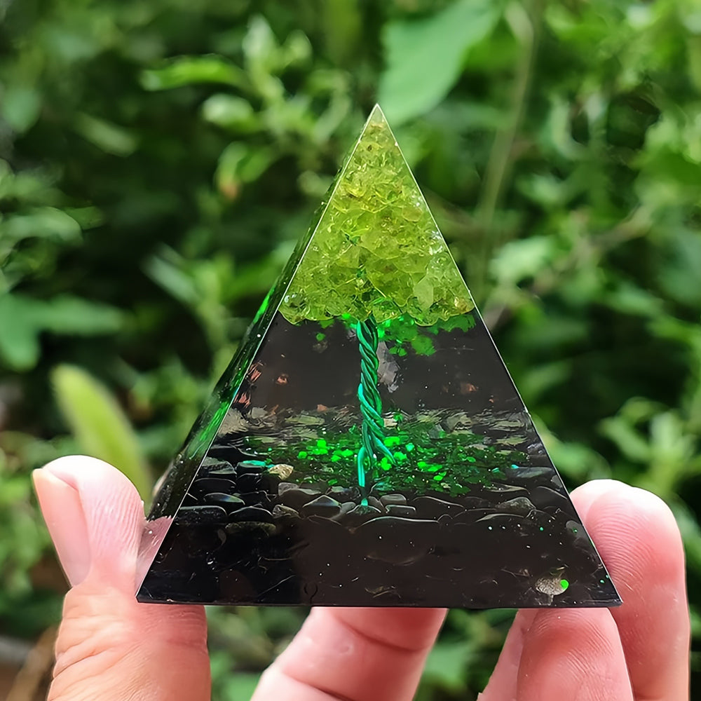 Obsidian with Peridot Lucky Orgone Pyramid