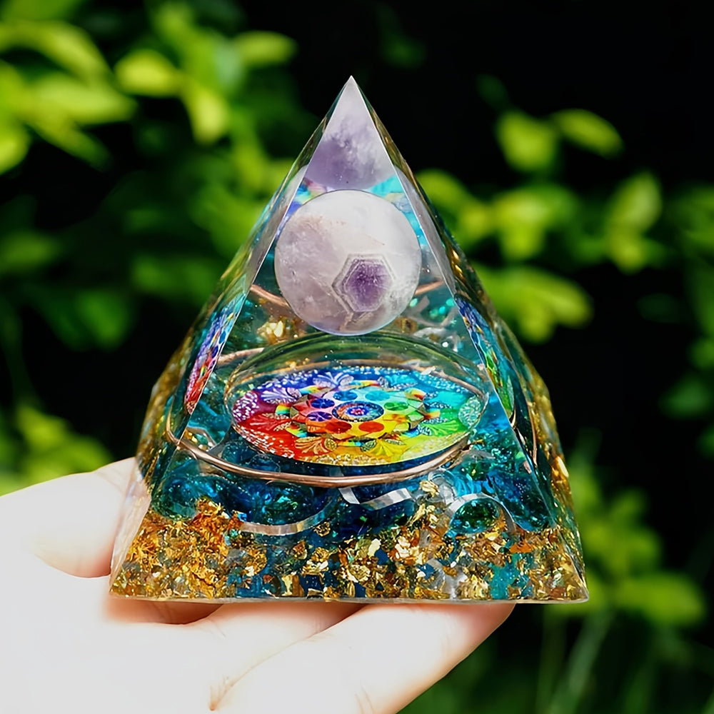 Healing Orgone Pyramid Amethyst Sphere with Blue Quartz