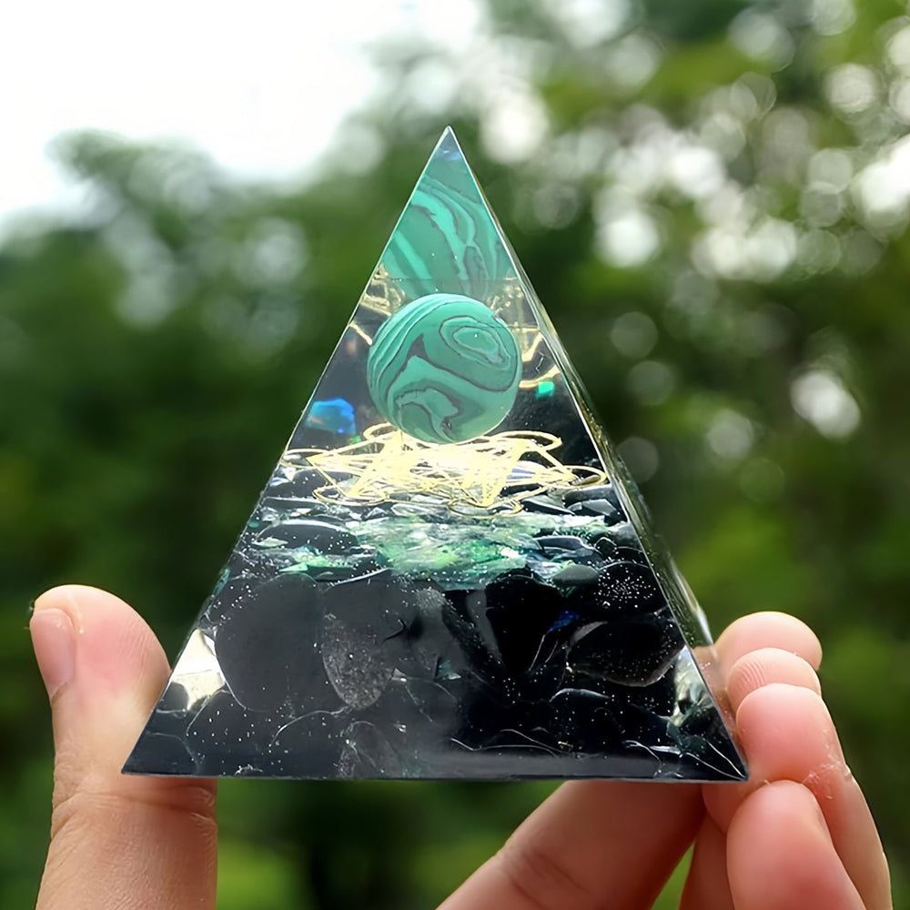 Metatron's Cube Orgone Pyramid Malachite Crystal Sphere With Obsidian