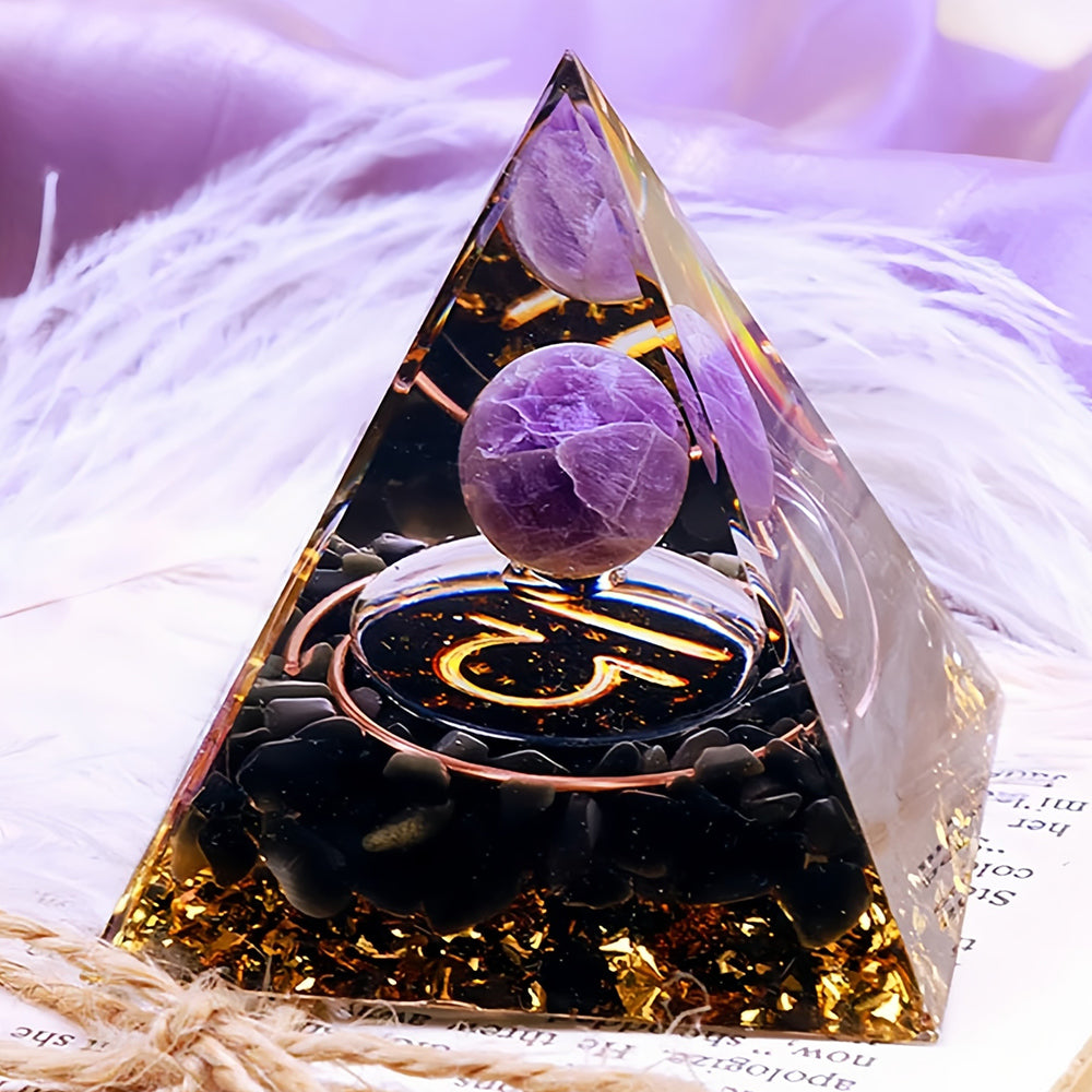 Amethyst Sphere With Obsidian Zodiac Libra Orgone Pyramid