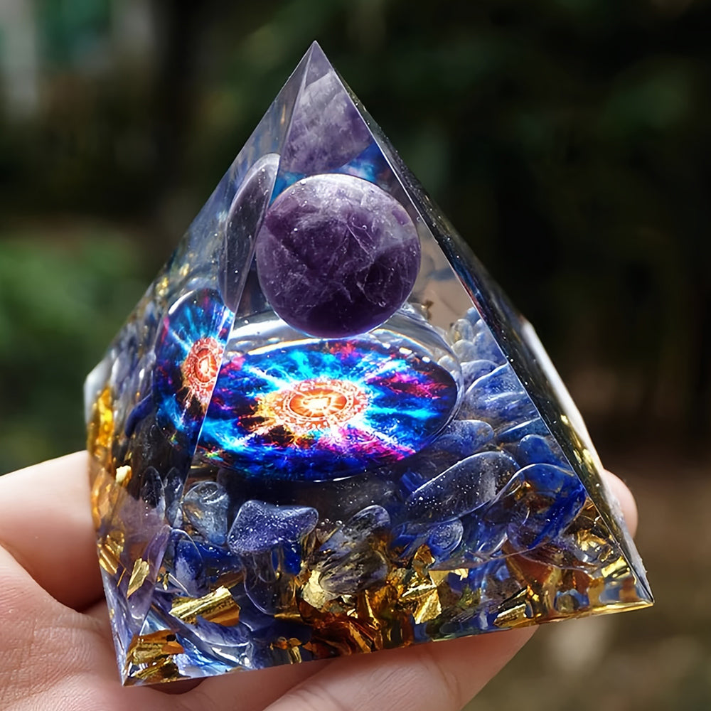 Amethyst Crystal Sphere & Blue Quartz Orgone Pyramid