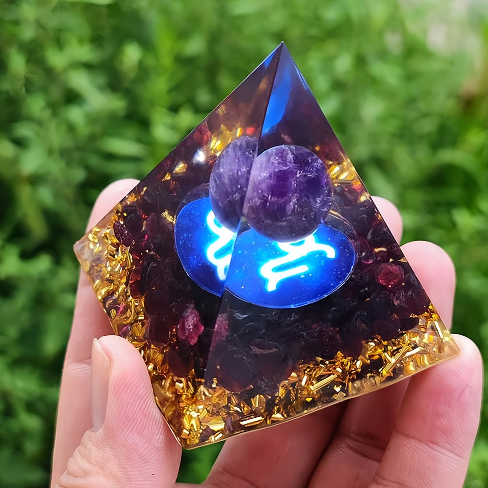 Amethyst with Garnet Capricorn Zodiac Orgone Pyramid