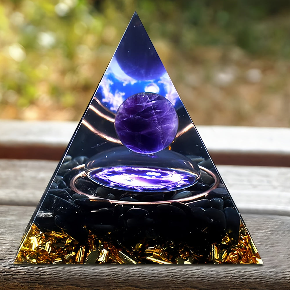 Black Tourmaline Amethyst Orgone Pyramid