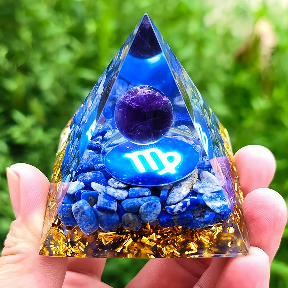 Amethyst with Lapis Lazuli Virgo Zodiac Orgone Pyramid