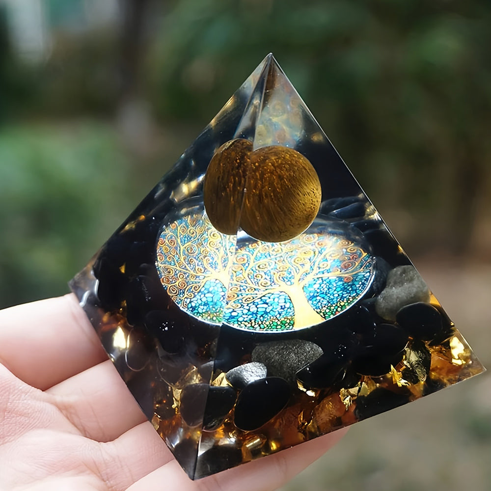 Tiger Eye Sphere & Obsidian Protection Orgone Pyramid