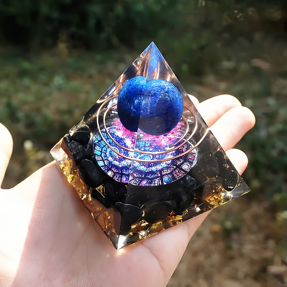 Lapis Lazuli Sphere with Amethyst Orgone Pyramid