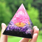 Tree of Life Amethyst Obsidian with Pink Crystal Orgone Pyramid