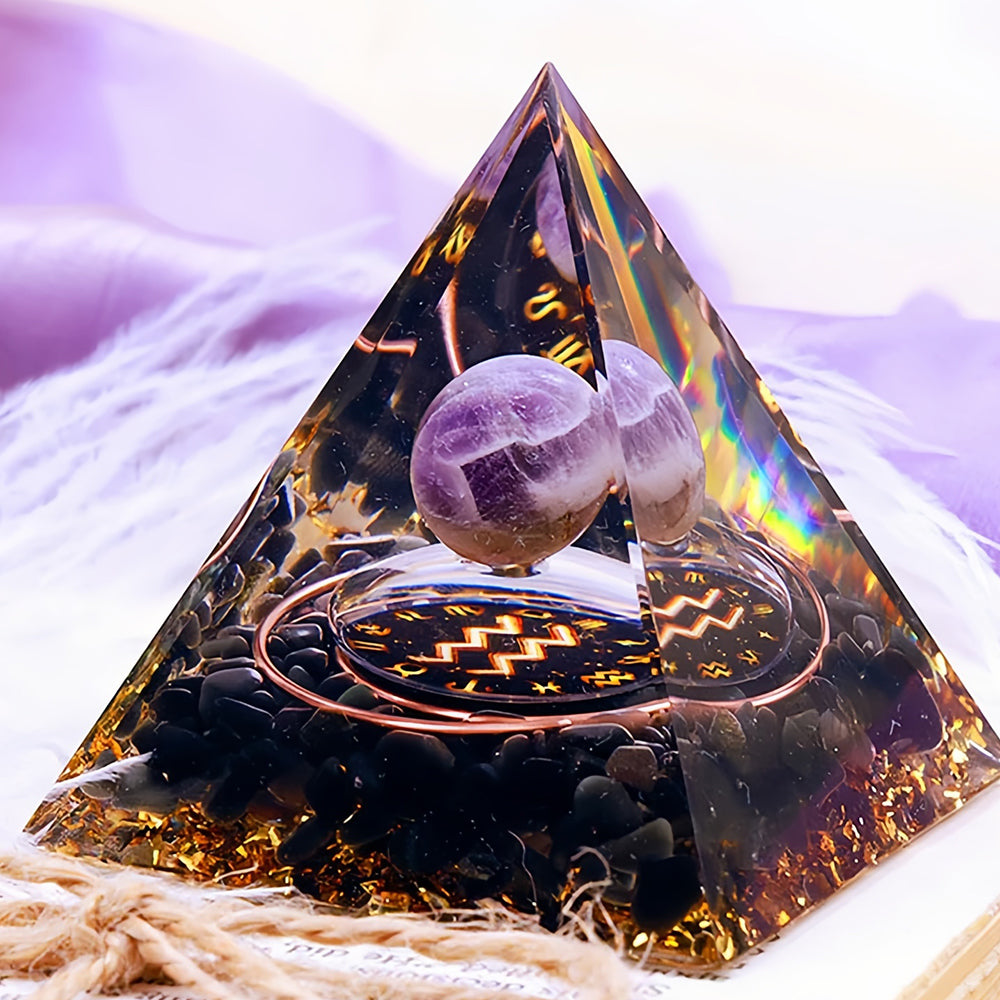 Amethyst Sphere With Obsidian Aquarius Orgone Pyramid