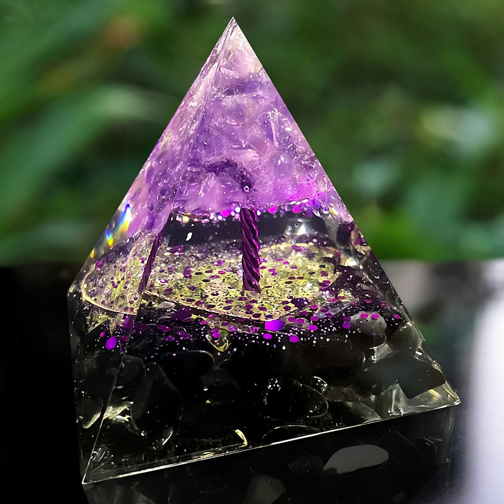 Amethyst Sphere With Obsidian Orgone Pyramid