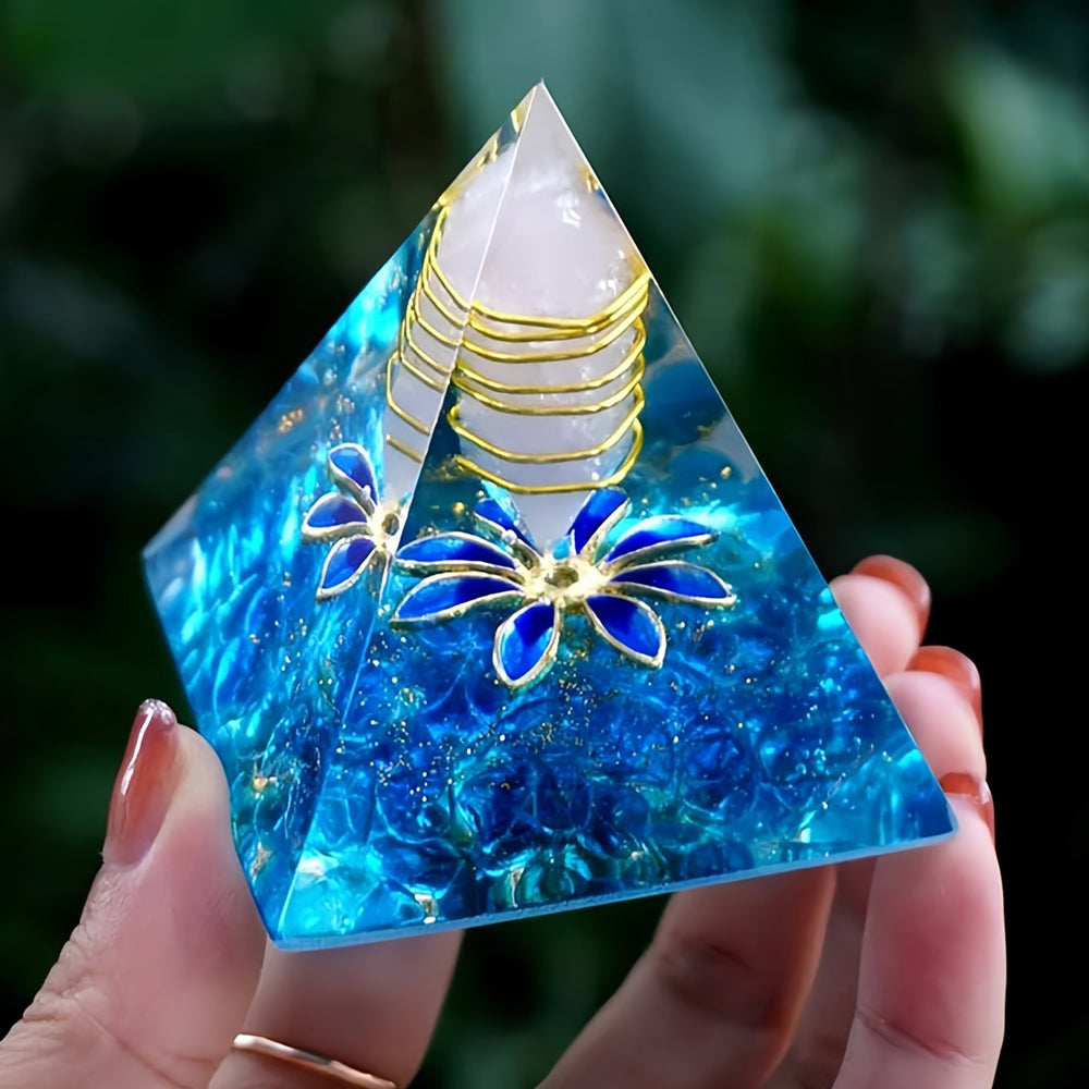 Blue Chalcedony Clear Quartz Orgone Pyramid Crystal